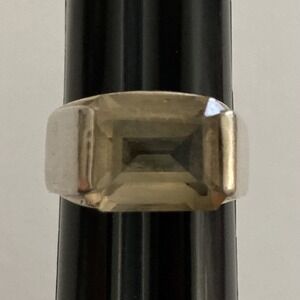 Vintage Sterling Silver Clear Yellow Tone Stone Ring Size 8.25 925 10g